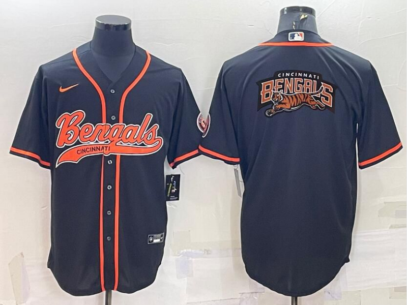 Men’s Cincinnati Bengals Black Team Big Logo With Patch Cool Base Stitched Baseball Jersey