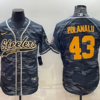 Men’s Pittsburgh Steelers #43 Troy Polamalu Grey Navy Camo With Patch Cool Base Stitched Baseball Jersey