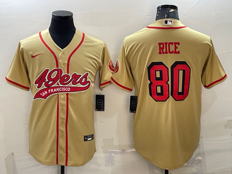 Men’s San Francisco 49ers #80 Jerry Rice Gold Color Rush With Patch Cool Base Stitched Baseball Jersey