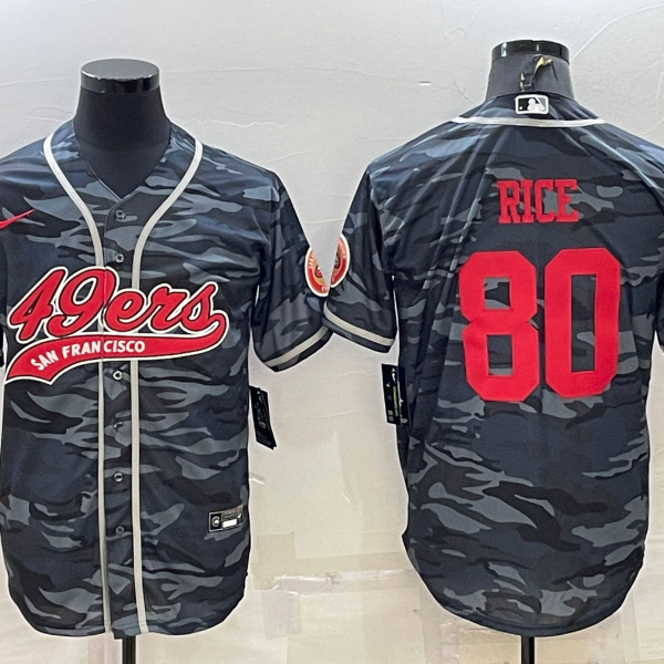 Men’s San Francisco 49ers #80 Jerry Rice Grey Camo With Patch Cool Base Stitched Baseball Jersey