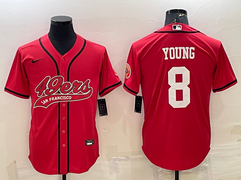 Men’s San Francisco 49ers #8 Steve Young Red With Patch Cool Base Stitched Baseball Jersey