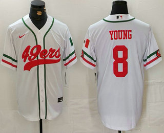 Men’s San Francisco 49ers #8 Steve Young White Mexico Cool Base Stitched Baseball Jersey