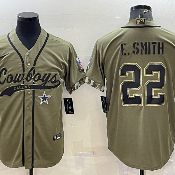 Men’s Dallas Cowboys #22 Emmitt Smith 2022 Olive Salute to Service Cool Base Stitched Baseball Jersey