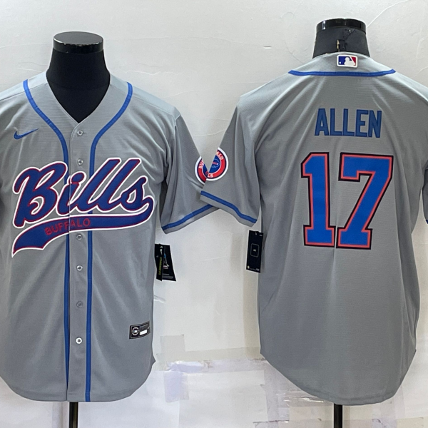 Men’s Buffalo Bills #17 Josh Allen Grey Stitched Cool Base Nike Baseball Jersey