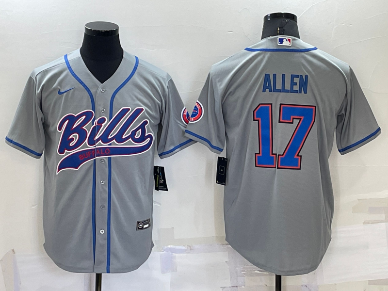 Men’s Buffalo Bills #17 Josh Allen Grey Stitched Cool Base Nike Baseball Jersey