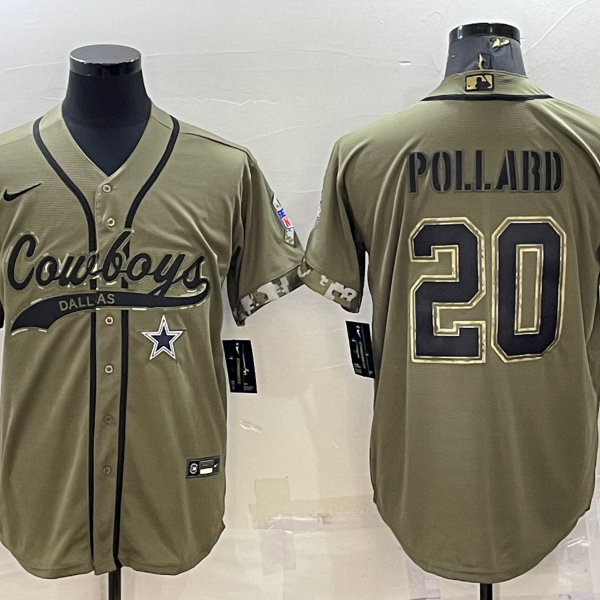 Men’s Dallas Cowboys #20 Tony Pollard 2022 Olive Salute to Service Cool Base Stitched Baseball Jersey