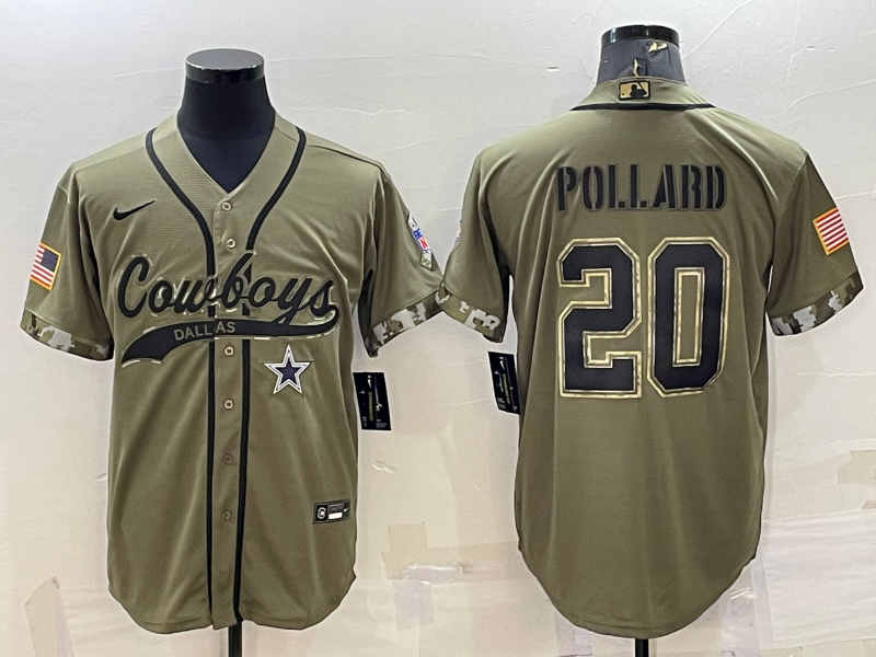 Men’s Dallas Cowboys #20 Tony Pollard 2022 Olive Salute to Service Cool Base Stitched Baseball Jersey