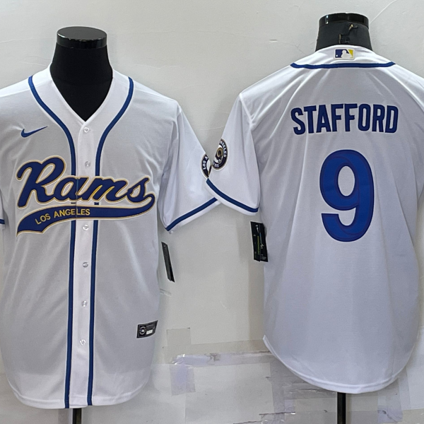 Men’s Los Angeles Rams #9 Matthew Stafford White Stitched Cool Base Nike Baseball Jersey