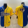 Men’s Los Angeles Rams Royal Yellow Split Team Big Logo With Patch Cool Base Stitched Baseball Jersey