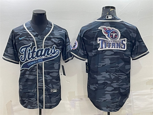 Men’s Tennessee Titans Gray Camo Team Big Logo With Patch Cool Base Stitched Baseball Jersey