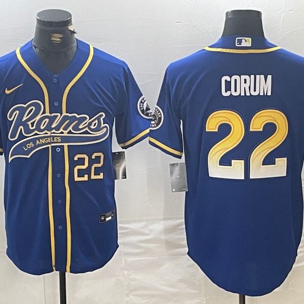 Men’s Los Angeles Rams #22 Blake Corum Number Royal Cool Base Stitched Baseball Jersey