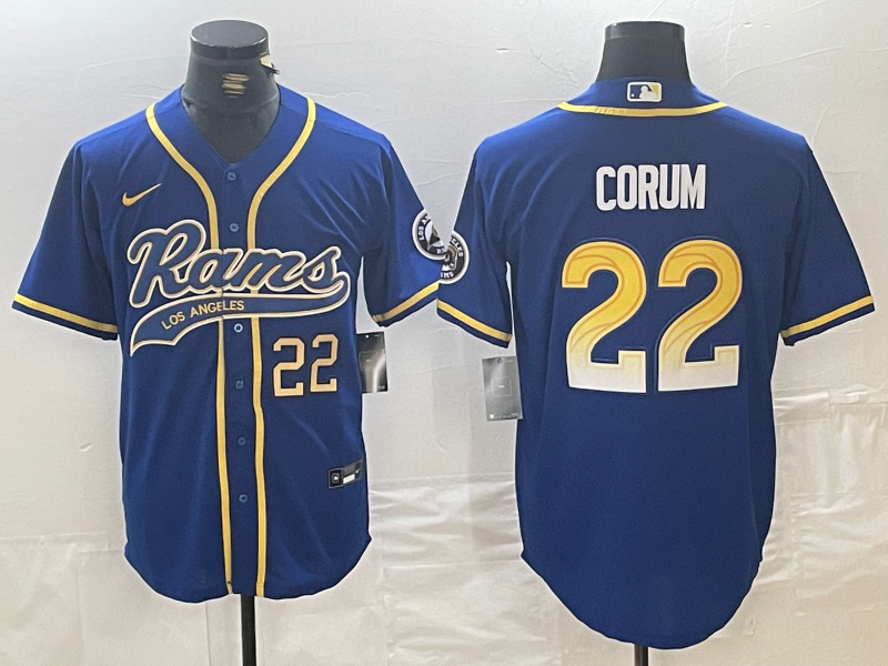 Men’s Los Angeles Rams #22 Blake Corum Number Royal Cool Base Stitched Baseball Jersey
