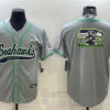 Men’s Seattle Seahawks Gray Team Big Logo With Patch Cool Base Stitched Baseball Jersey