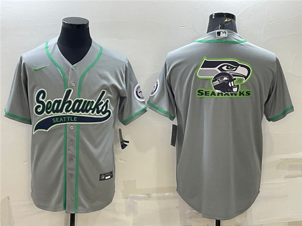Men’s Seattle Seahawks Gray Team Big Logo With Patch Cool Base Stitched Baseball Jersey
