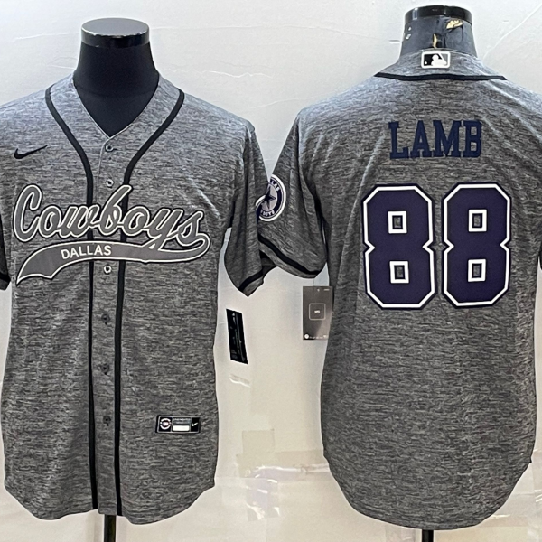 Men’s Dallas Cowboys #88 CeeDee Lamb Grey Gridiron With Patch Cool Base Stitched Baseball Jersey