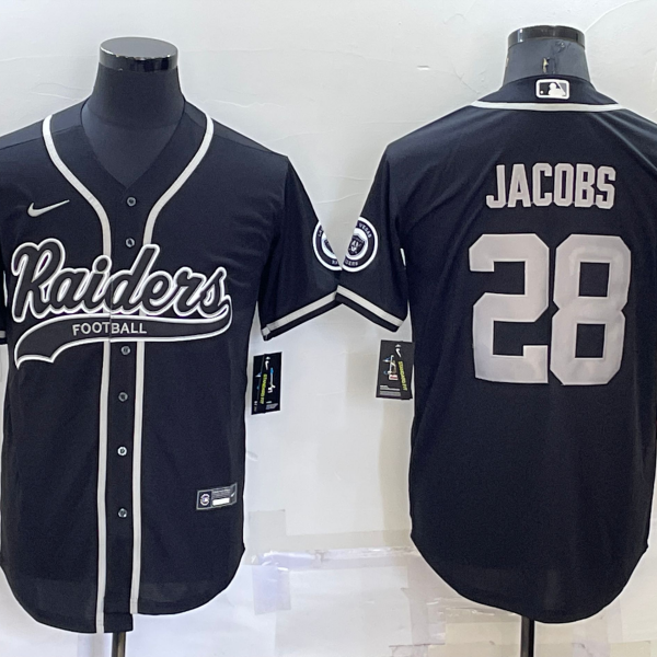 Men’s Las Vegas Raiders #28 Josh Jacobs Black Stitched MLB Cool Base Nike Baseball Jersey