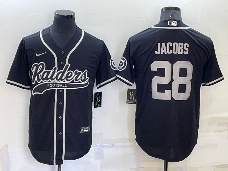Men’s Las Vegas Raiders #28 Josh Jacobs Black Stitched MLB Cool Base Nike Baseball Jersey