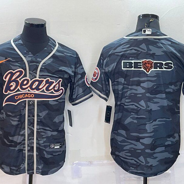 Men’s Chicago Bears Blank Grey Camo Team Big Logo With Patch Cool Base Stitched Baseball Jersey