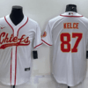 Men’s Kansas City Chiefs #87 Travis Kelce White With Patch Cool Base Stitched Baseball Jersey