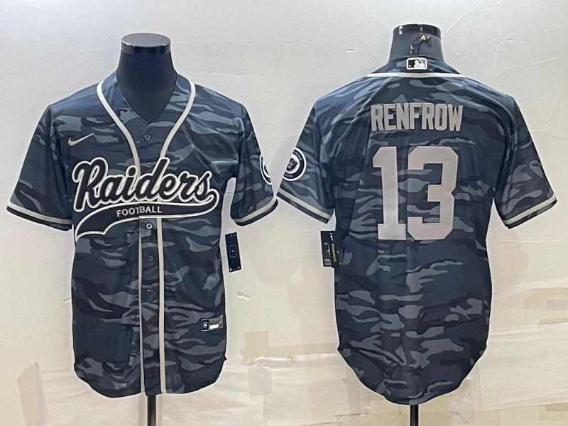 Men’s Las Vegas Raiders #13 Hunter Renfrow Grey Camo With Patch Cool Base Stitched Baseball Jersey