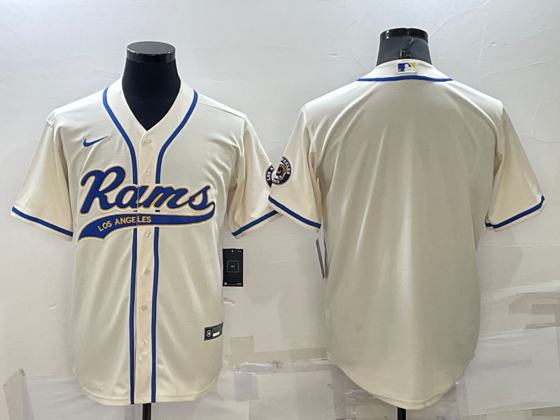 Men’s Los Angeles Rams Blank Cream Stitched MLB Cool Base Nike Baseball Jersey