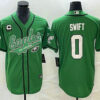 Men’s Philadelphia Eagles #0 DAndre Swift Green C Patch Cool Base Stitched Baseball Jersey