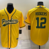 Men’s Green Bay Packers #12 Aaron Rodgers Yellow Stitched MLB Cool Base Nike Baseball Jersey