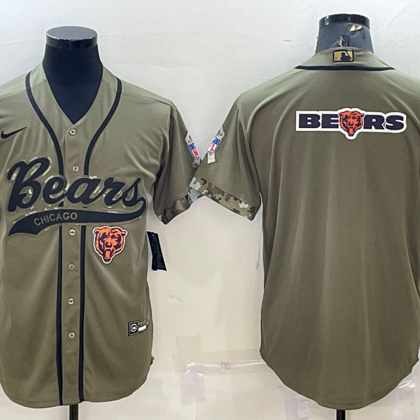Men’s Chicago Bears Olive Salute to Service Team Big Logo Cool Base Stitched Baseball Jersey