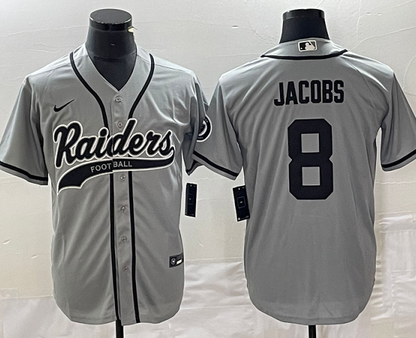 Men’s Las Vegas Raiders #8 Josh Jacobs Gray Cool Base Stitched Baseball Jersey