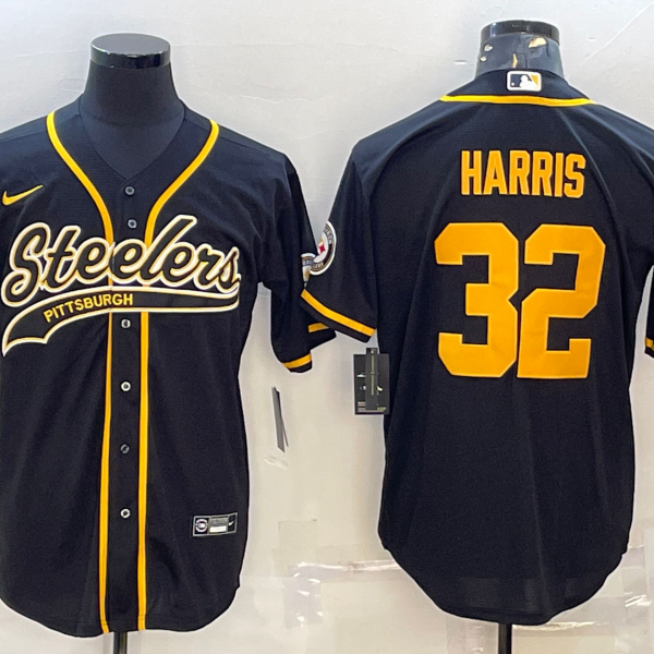 Men’s Pittsburgh Steelers #32 Franco Harris Black Gold With Patch Cool Base Stitched Baseball Jersey