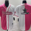 Men’s Dallas Cowboys Pink White Split Team Big Logo Cool Base Stitched Baseball Jersey