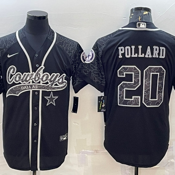 Men’s Dallas Cowboys #20 Tony Pollard Black Reflective With Patch Cool Base Stitched Baseball Jersey