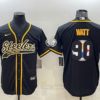 Men’s Pittsburgh Steelers #90 TJ Watt Black Team Big Logo With Patch Cool Base Stitched Baseball Jersey