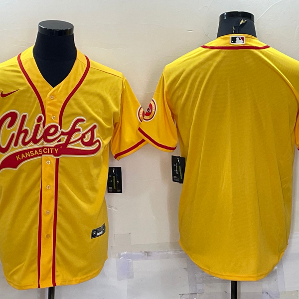 Men’s Kansas City Chiefs Blank Gold With Patch Cool Base Stitched Baseball Jersey
