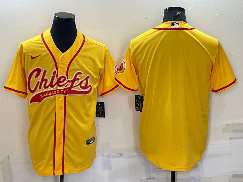 Men’s Kansas City Chiefs Blank Gold With Patch Cool Base Stitched Baseball Jersey