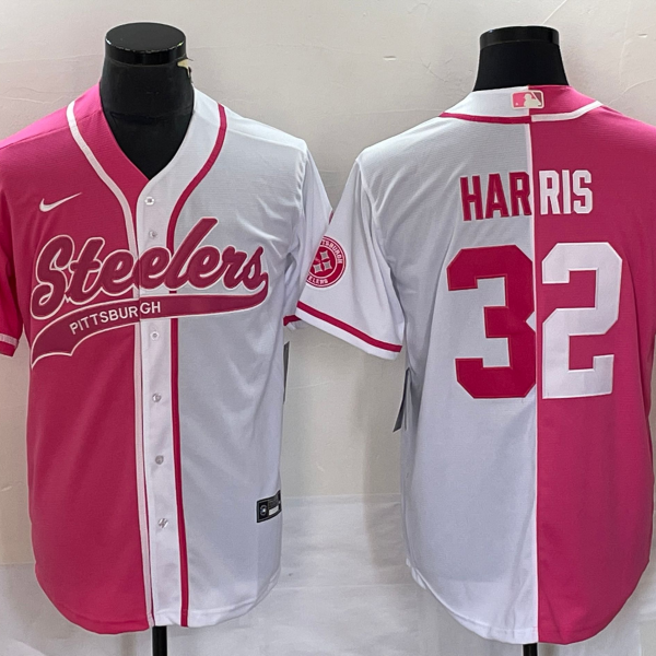 Men’s Pittsburgh Steelers #32 Franco Harris Pink White Two Tone With Patch Cool Base Stitched Baseball Jersey