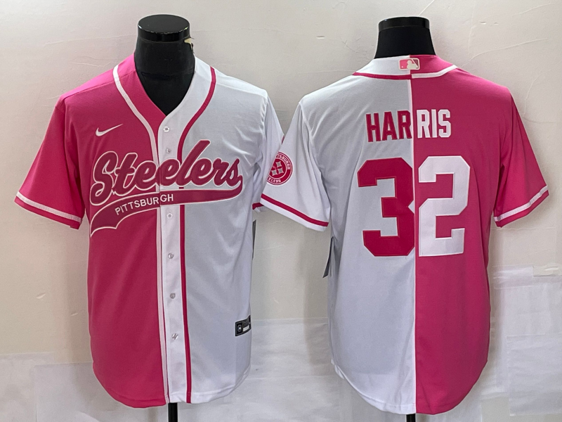 Men’s Pittsburgh Steelers #32 Franco Harris Pink White Two Tone With Patch Cool Base Stitched Baseball Jersey