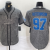 Men’s Detroit Lions #97 Aidan Hutchinson Grey Gridiron With Patch Cool Base Stitched Baseball Jersey