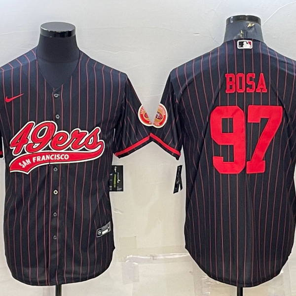 Men’s San Francisco 49ers #97 Nick Bosa Black With Patch Cool Base Stitched Baseball Jersey