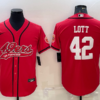 Men’s San Francisco 49ers #42 Ronnie Lott Red With Patch Cool Base Stitched Baseball Jersey