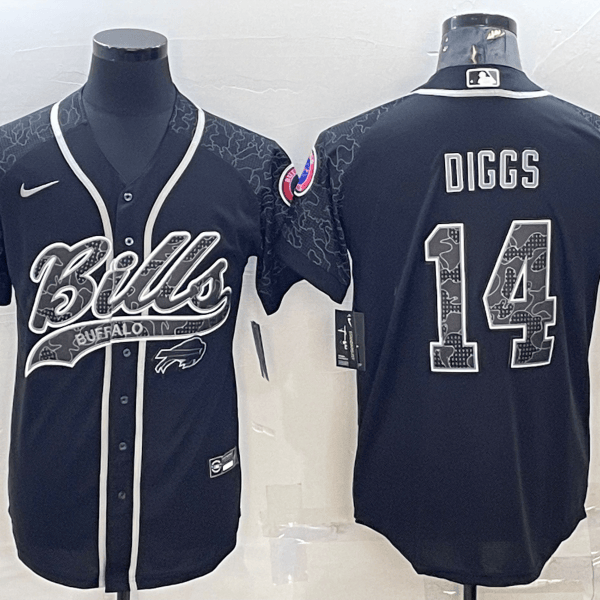 Men’s Buffalo Bills #14 Stefon Diggs Black Reflective With Patch Cool Base Stitched Baseball Jersey