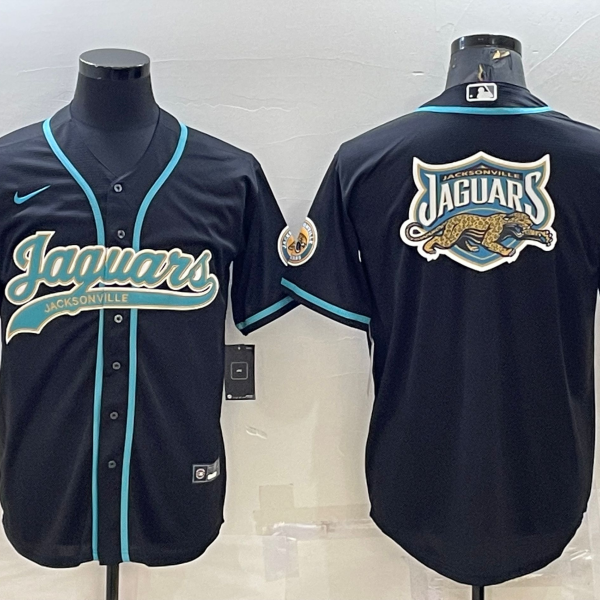 Men’s Jacksonville Jaguars Black Team Big Logo With Patch Cool Base Stitched Baseball Jersey