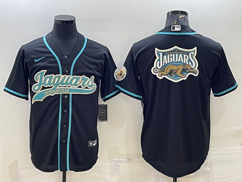 Men’s Jacksonville Jaguars Black Team Big Logo With Patch Cool Base Stitched Baseball Jersey