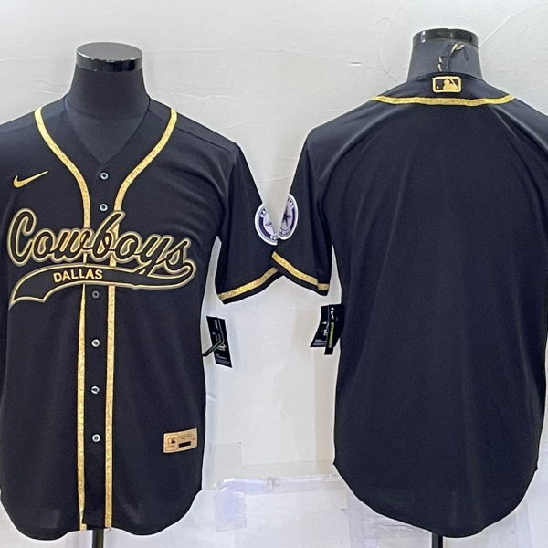 Men’s Dallas Cowboys Black Gold With Patch Cool Base Stitched Baseball Jersey
