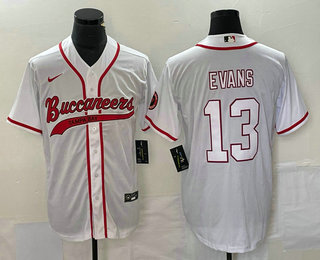 Men’s Tampa Bay Buccaneers #13 Mike Evans White With Patch Cool Base Stitched Baseball Jersey