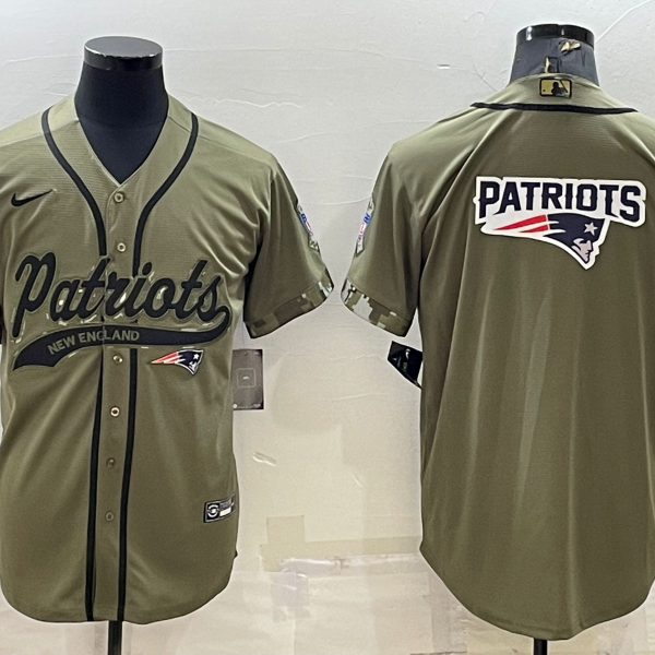 Men’s New England Patriots Olive Salute to Service Team Big Logo Cool Base Stitched Baseball Jersey