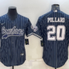 Men’s Dallas Cowboys #20 Tony Pollard Navy Blue Pinstripe With Patch Cool Base Stitched Baseball Jersey