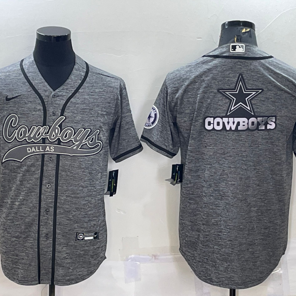 Men’s Dallas Cowboys Grey Gridiron Team Big Logo Cool Base Stitched Baseball Jersey