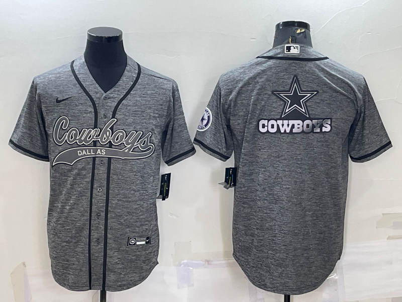 Men’s Dallas Cowboys Grey Gridiron Team Big Logo Cool Base Stitched Baseball Jersey
