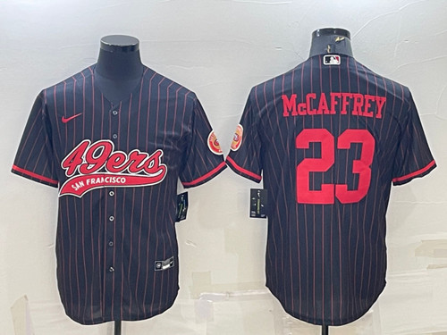 Men’s San Francisco 49ers #23 Christian McCaffrey Black With Patch Cool Base Stitched Baseball Jersey
